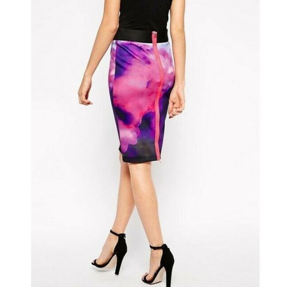 Ted Baker Vienays Summer At Dusk Pencil Skirt Neoprene Purple TED 0/ US 2 - Picture 3 of 7